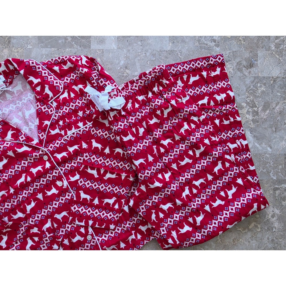 NWT J.Crew Womens Pajama Set Red Fair Isle Labrador Dog Holiday Christmas M